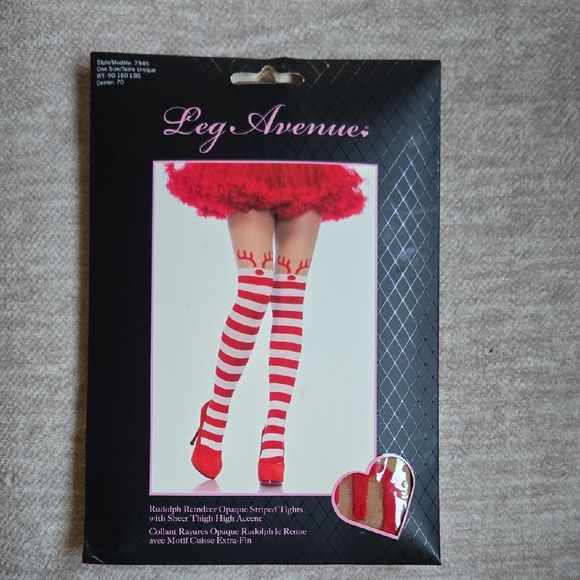 Rudolph Reindeer Striped Tights - Picture 1 of 3